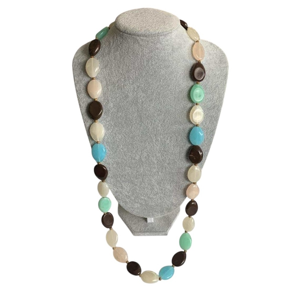 Multicolor Oval Beaded Necklace Faux Stone Resin Choker Long Chain Y2K Aesthetic